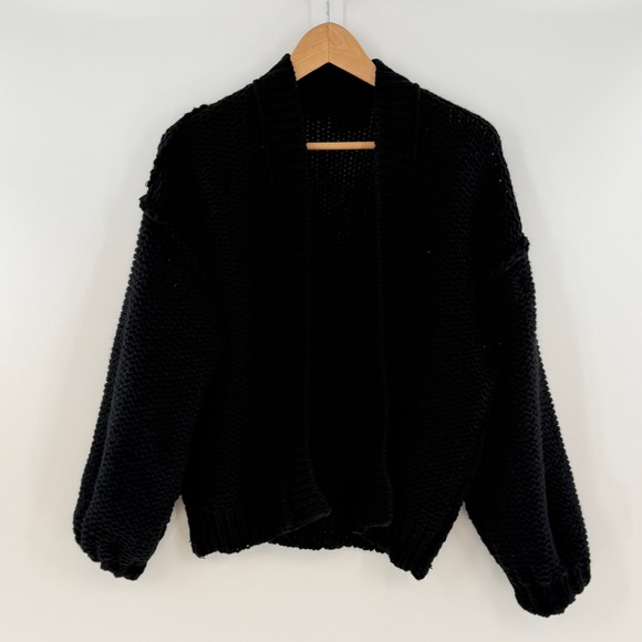 Anthropologie Maeve Susannah 3D Heart Cardigan Sweater Black Pink OS - Picture 3 of 9